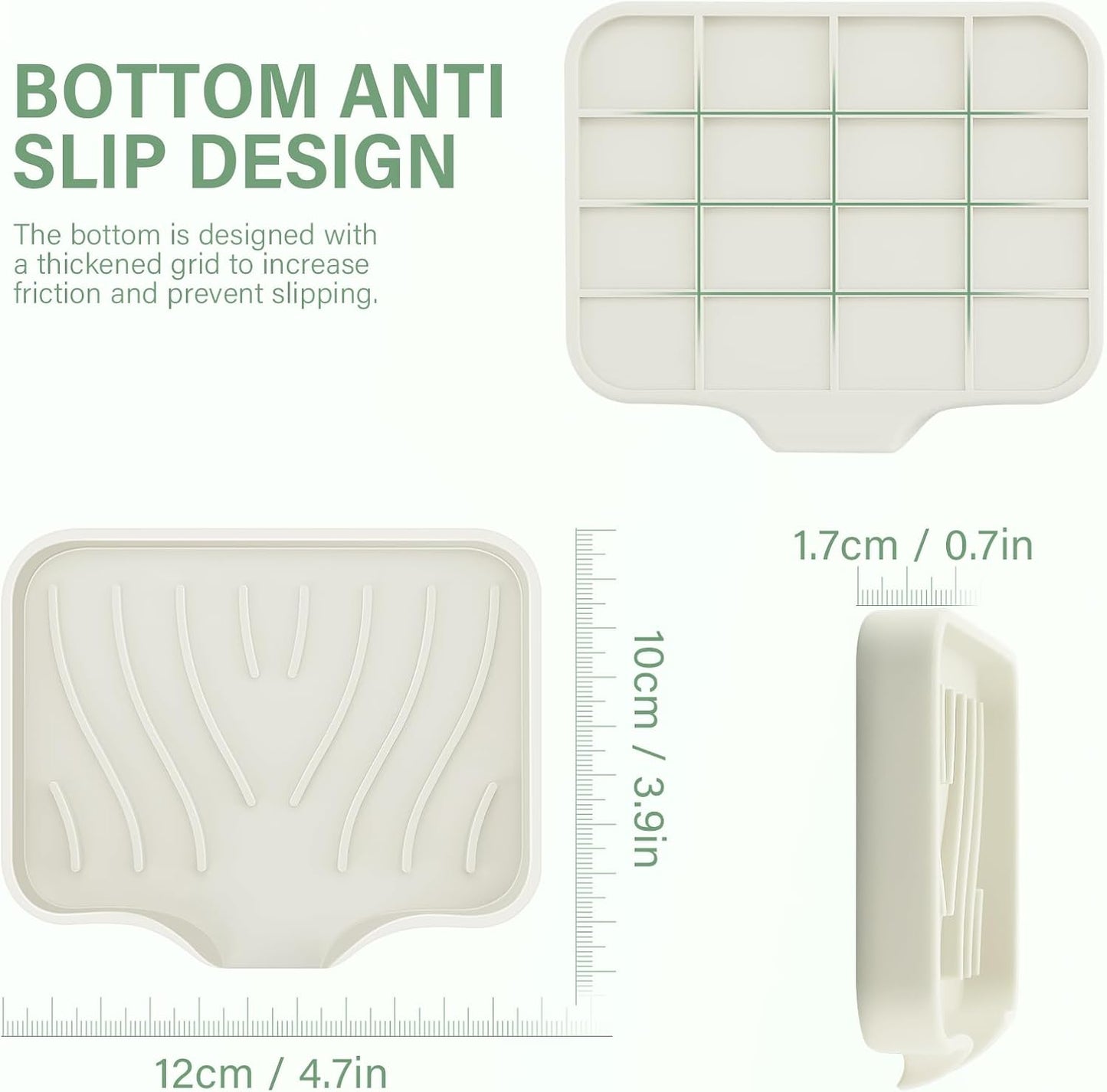 2PCS Self Draining Soap Holder,Spofit Silicone Soap Dish, Suitable for for Kitchen, Bathroom, Shower, Bath Tub,Soap Container (White)
