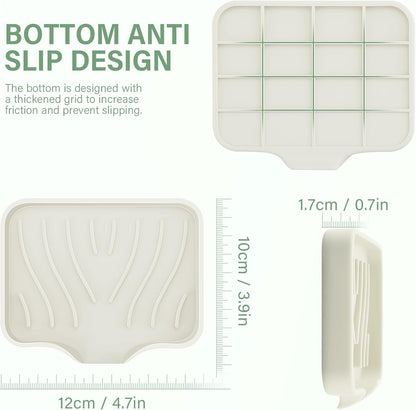2PCS Self Draining Soap Holder,Spofit Silicone Soap Dish, Suitable for for Kitchen, Bathroom, Shower, Bath Tub,Soap Container (White)