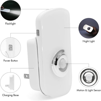 Sensky 3-in-1 Motion Sensor Night Light Plug in, Rechargeable Flashlight, Emergency Night Light for Bedroom, Bathroom, Living Room, Stairways, Hallways