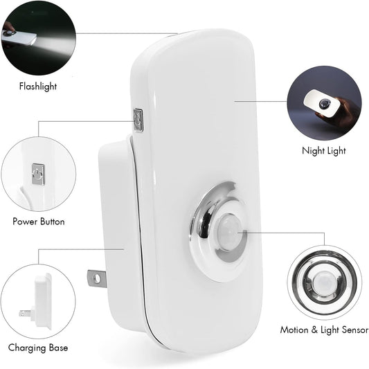 Sensky 3-in-1 Motion Sensor Night Light Plug in, Rechargeable Flashlight, Emergency Night Light for Bedroom, Bathroom, Living Room, Stairways, Hallways