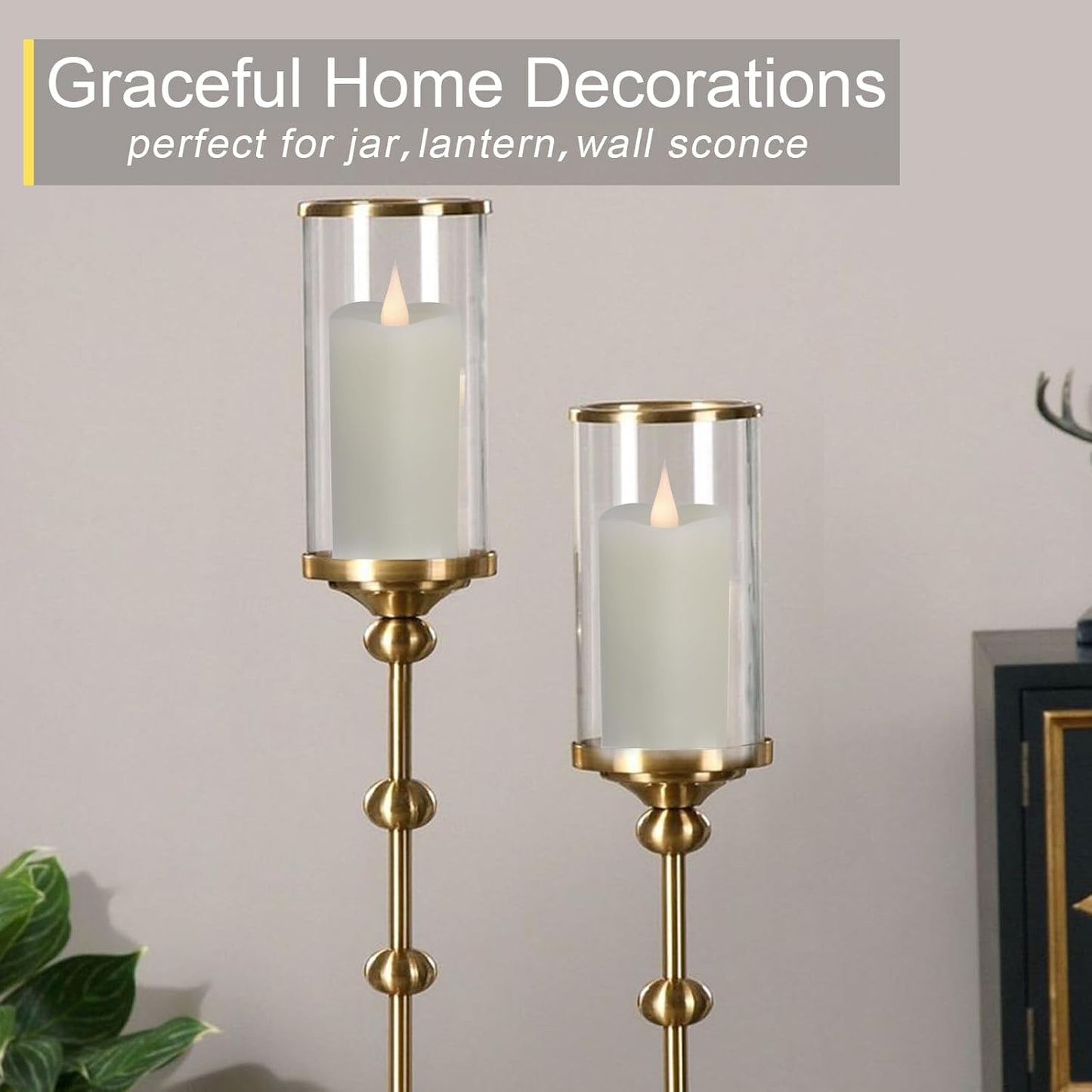 TECHLONG Flameless Candles with Remote Timer, 3D Moving Flickering Flame Battery Operated Candles Lasting 1000+ Hours, 3" x 5" Ivory Real Wax Electric LED Pillar Candles, Set of 2