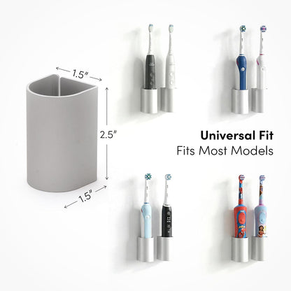xympo Aluminum Electric Toothbrush Holder (2-Pack) – Wall Mount with Charging Cable Slot – Self Adhesive, Minimalist Design, Fits Most Electric Toothbrushes