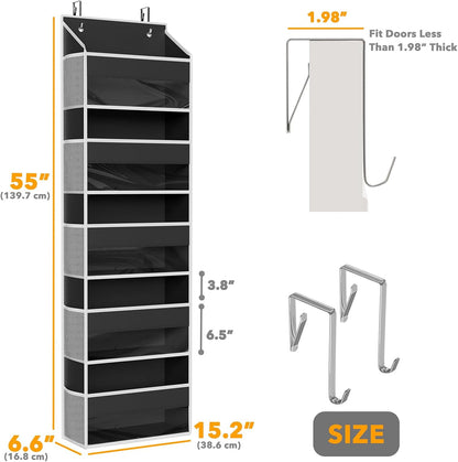 SpaceAid 1 Pack Over The Door Organizer with 5 Large Pockets and 10 Mesh Side Pockets, 5 Layers Door Organizer Hanging with Clear Window for Bedroom, Bathroom, Pantry and Nursery, Gray