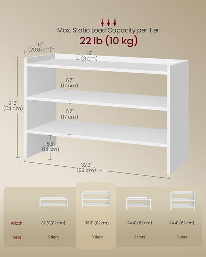 VASAGLE CUSTOS Collection - Shoe Rack for Closet, Stackable Shoe Organizer Shelf for Entryway, 2 Tiers, 11.7 x 24.4 x 14.2 Inches, White ULBS062WZ01S