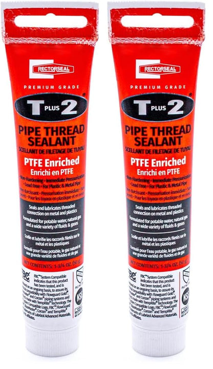 RectorSeal T Plus 2 23710 Pipe Thread Sealant, Non-Hardening, Synthetic Fibers, Contains No Other Metals, PTFE Enriched, Plumbing, 1 3/4 oz.