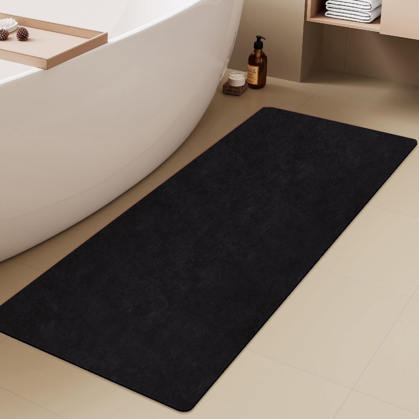 TYUU Bath Mat, Bathroom Rugs Non Slip Washable Thin Absorbent Quick Dry Bath Mat Fits Under Door Bathroom Floor Mat Perfect for Bath, Shower, or Sink 16"x24" Dark Grey
