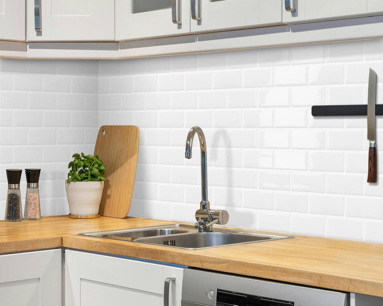 DEWOO White Peel and Stick Backsplash Subway Tile Self Adhesive Wall Tiles for Kitchen Bathroom, 10-Sheet, 12"×12"