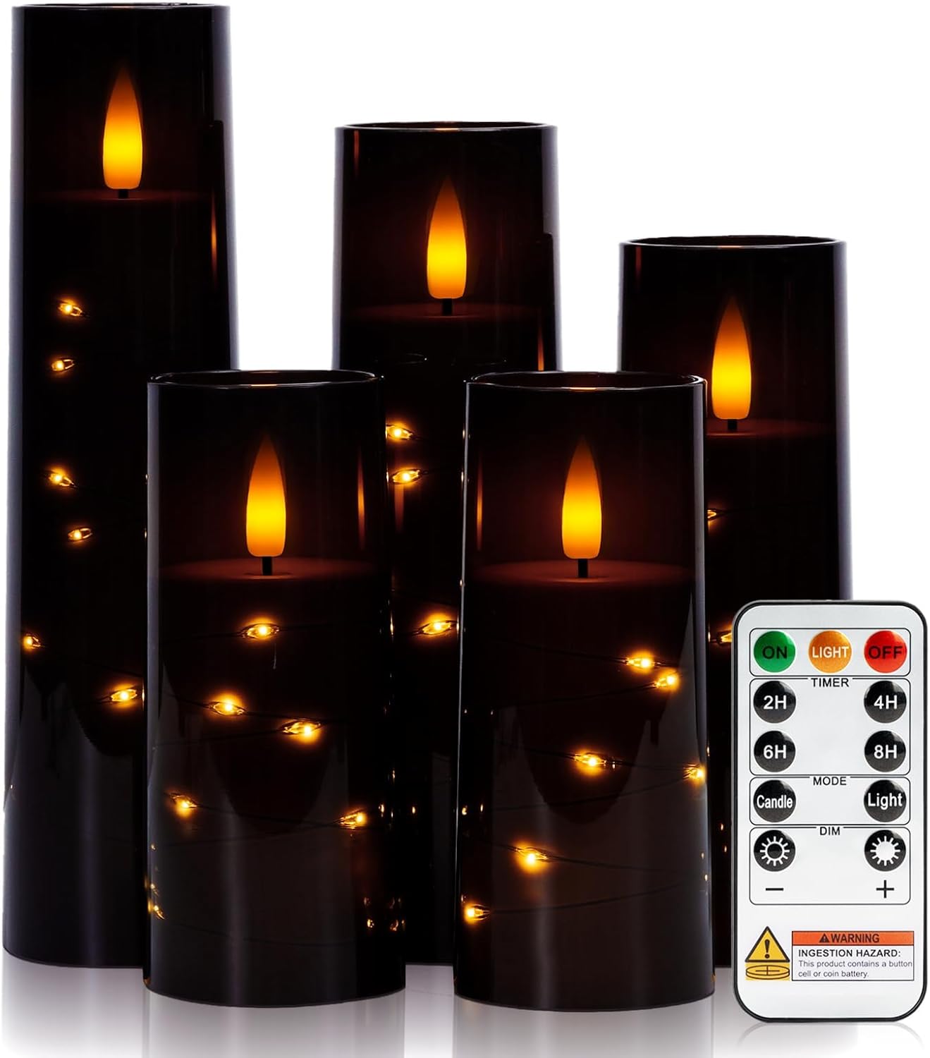 Raycare Flameless Candle with Remote Timer, 3 Flickering Acrylic Battery Operated LED Pillar Candles with Embedded Star String for Christmas, Wedding, Home Table Decor, and as a Gift (Ivory White)