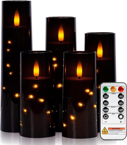 Raycare Flameless Candle with Remote Timer, 3 Flickering Acrylic Battery Operated LED Pillar Candles with Embedded Star String for Christmas, Wedding, Home Table Decor, and as a Gift (Ivory White)