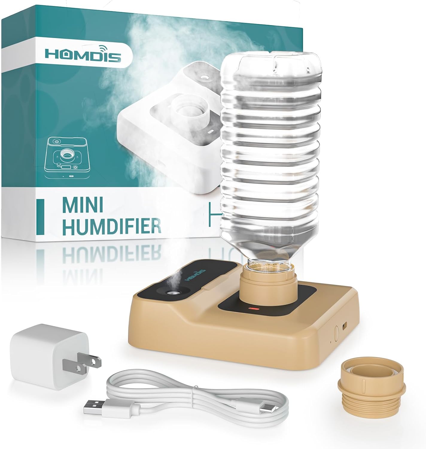 Travel Humidifier, Portable Small Humidifier for Plants, Bedroom, Office, Hotel or Car, Battery Operated Mini Cool Mist Humidifiers, Quiet 23dB, Auto-off, Night Light & BPA-Free, White