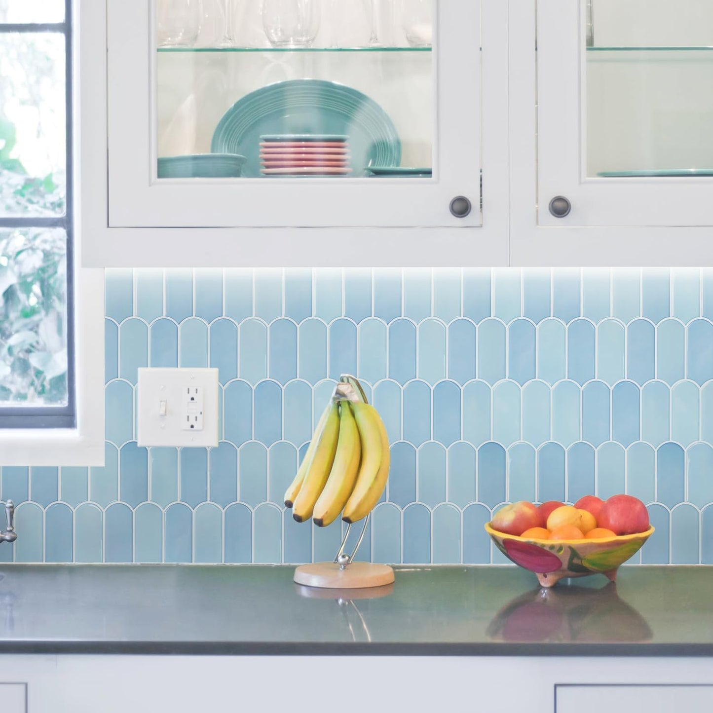 Vamos Tile Upgraded Thicker Design Peel and Stick Backsplash Tile, Self Adhesive Vinyl Wall Tiles, Stick on Backsplash for Kitchen, Bathroom, RV,Pantry,10-Sheet Grayish Blue Marble with White Grout