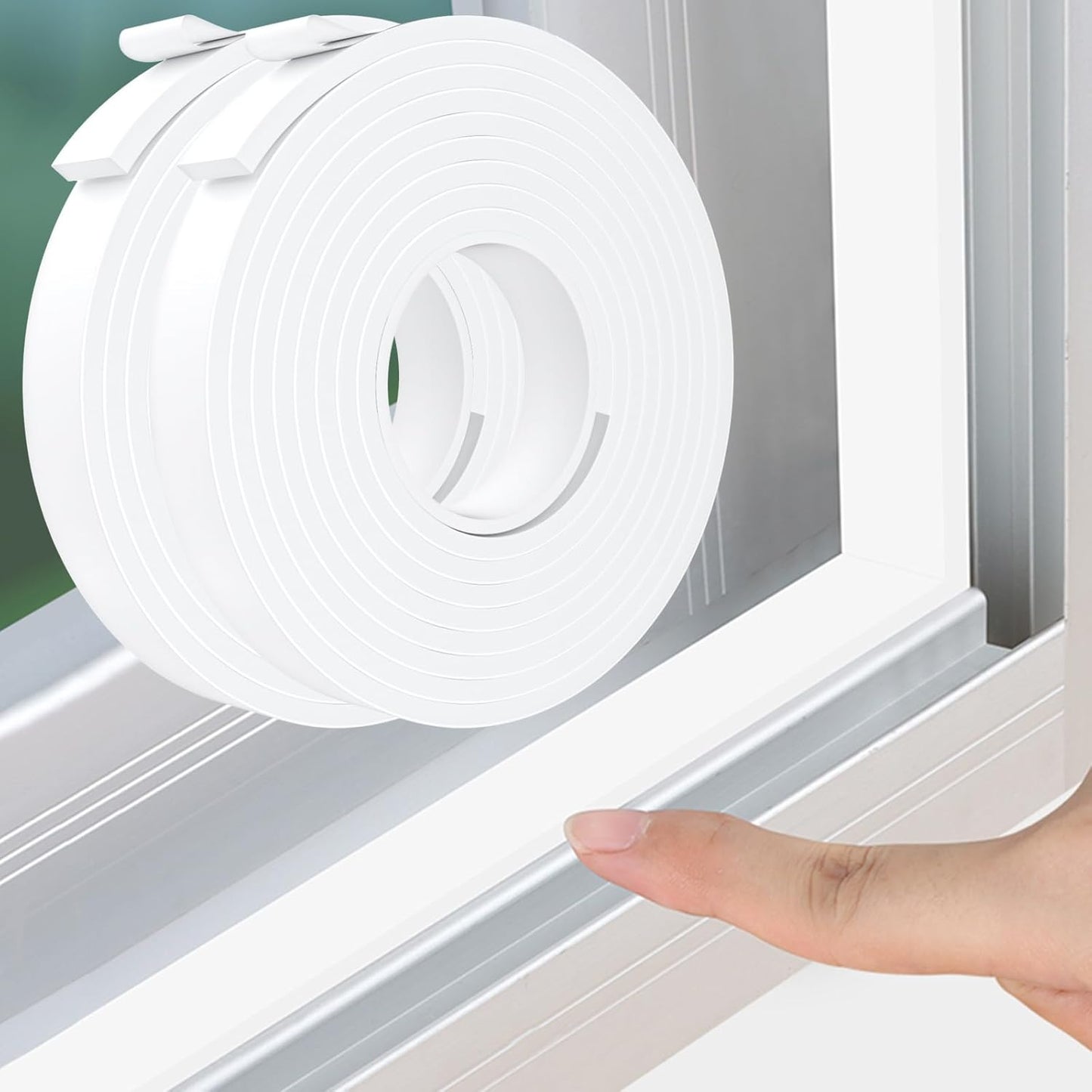 Weather Stripping Door Seal White,1/2Inch Wide X 1/4 Inch Thick,Air Conditioner Window Seal,Self Adhesive Foam Tape High Density Foam Sealing Strip,Soundproof Foam Tape Roll,Total 16.4 Feet Long