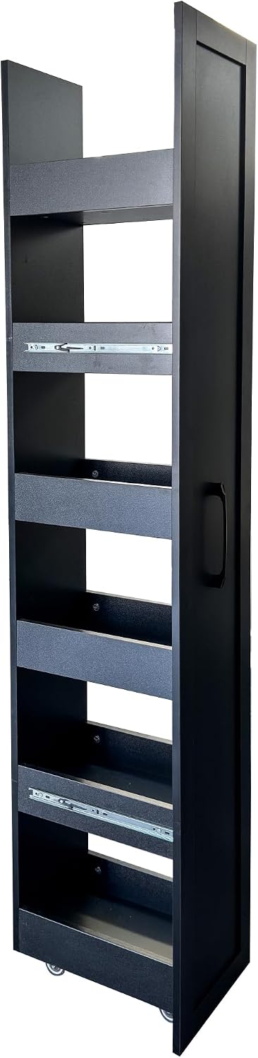 68'' Tall Narrow Storage Cabinet with Handle & Wheels, 7 Tier Pull-Out Kitchen Pantry Cart, Rolling Slim Freestanding Organizers Shelf Spice Rack for Small Spaces (White-Wheels, 7 Tier)