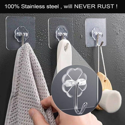 D Global Clear Adhesive Wall Hooks, Heavy Duty Self Adhesive, Waterproof & Removable, No Damage for Bathroom Kitchen Outdoor Use (12 Separable Large Hook)
