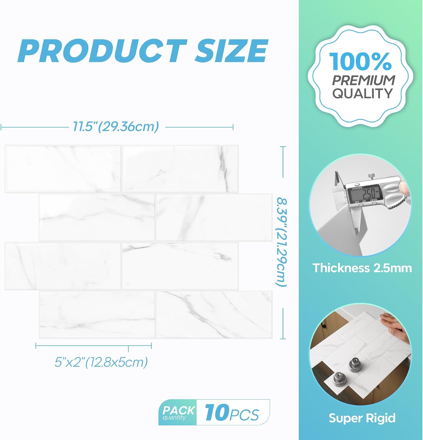 STICKGOO 10 Sheets Subway Tile Peel and Stick Backsplash, Extra Thick 3D Wall Tiles with Commercial-Grade Adhesive for Kitchen, Bathroom, Laundry Room,11.56"x8.38"(White)