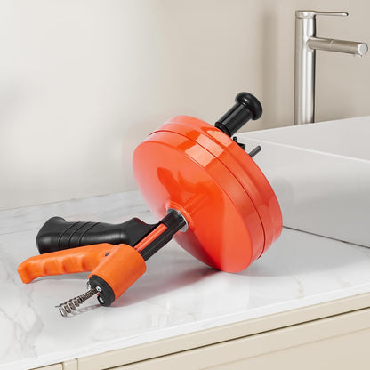 50 FT Plumbing Snake with Auto-Feed - Heavy Duty Drain Auger for Toilet/Sink/Shower/Bathtub Clogs, Drill-Compatible Sewer Snake Tool & Flexible Steel Cable - Snake Drain Hair Remover Tool