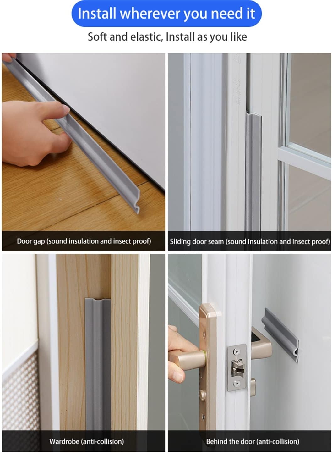 80IN Self Adhesive Window Gap Sealing Strip, Windproof Soundproof Weather Stripping Door Seal, PU Foam Sliding Door Bottom Seal Tape Guard Sealer Dust Stopper for Windows Doors Insulation (Gray)