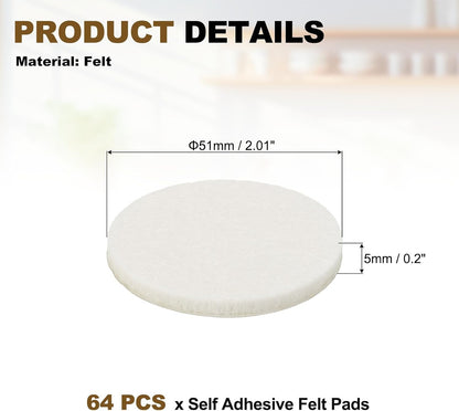 uxcell 32Pcs Non Slip Furniture Pads, 3" Round Self Adhesive Felt Bumpers Noise Reducing Furniture Feet Floor Protector for Chairs Tables Furniture Legs (White 0.2" Thick) - Colors B