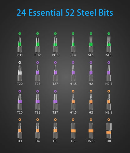 24 in 1 Magnetic Ratchet Screwdriver Set – Multi Bit Precision Repair Tool Kit with Detachable Handle, S2 Steel Bits, Portable Storage Case for Furniture, Computer, Bicycle, Electronics