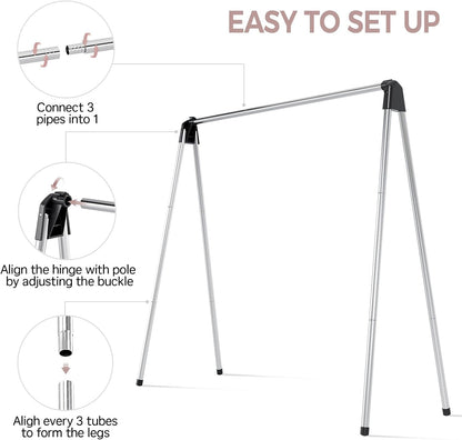 TOOLF 55 Inch Stainless Steel Collapsible Clothes Drying Rack | Drying Rack Clothing, Non Slip Foot Pads, Indoor Outdoor Use, Garments, Sweaters, Towels, Delicate Laundry Daily Wear