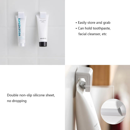 2PCS White Toothbrush Holder Wall Mounted with Cover, Toothbrush Storage Organizer for Dorm, Self Adhesive Toothbrush Hanger, for Bathroom, Shower, Cabinet, with 2PCS White Toothpaste Clip