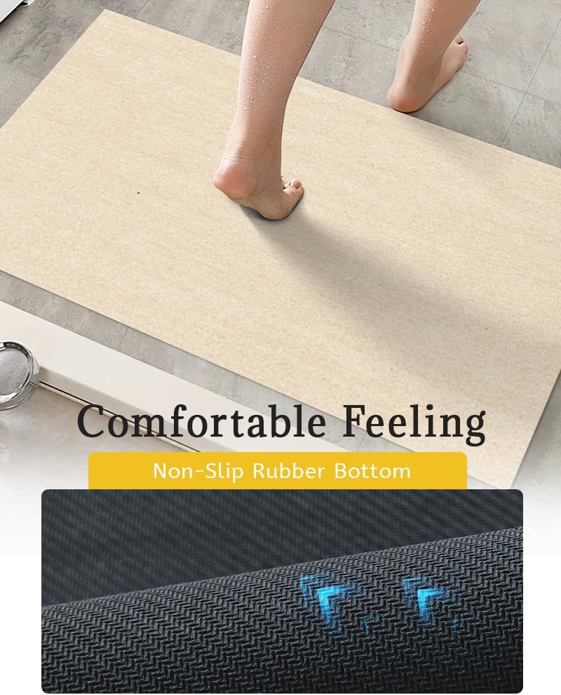Mecko Bath Mat Rug, Rubber Non-Slip Quick Dry Absorbent Thin Bathroom Rugs Fit Under Door Bathroom Floor Mats-Shower Rug for in Front of Bathtub, Sink, Shower Room(Light Grey,16"x24")