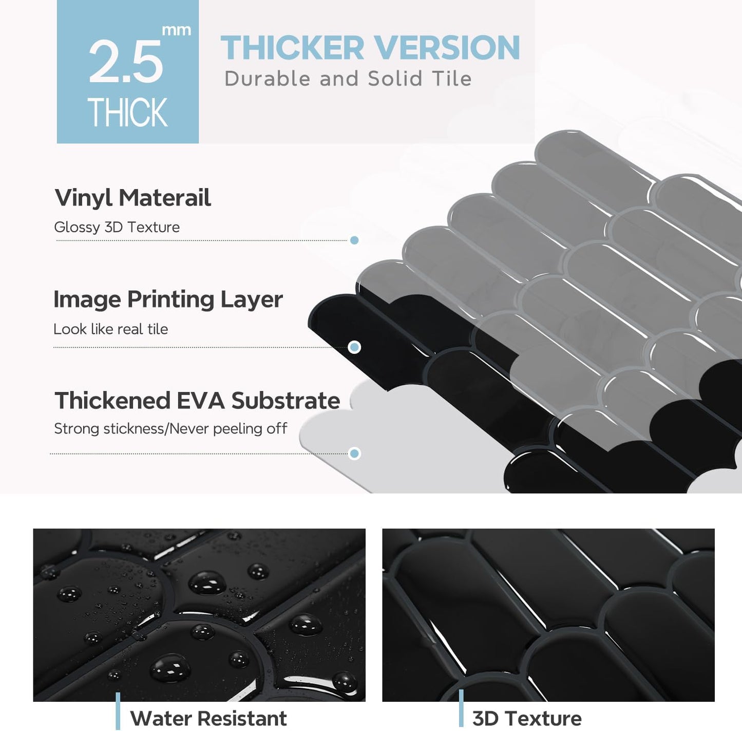 Vamos Tile Upgraded Thicker Design Peel and Stick Backsplash Tile, Self Adhesive Vinyl Wall Tiles, Stick on Backsplash for Kitchen, Bathroom, RV,Pantry,10-Sheet Grayish Blue Marble with White Grout