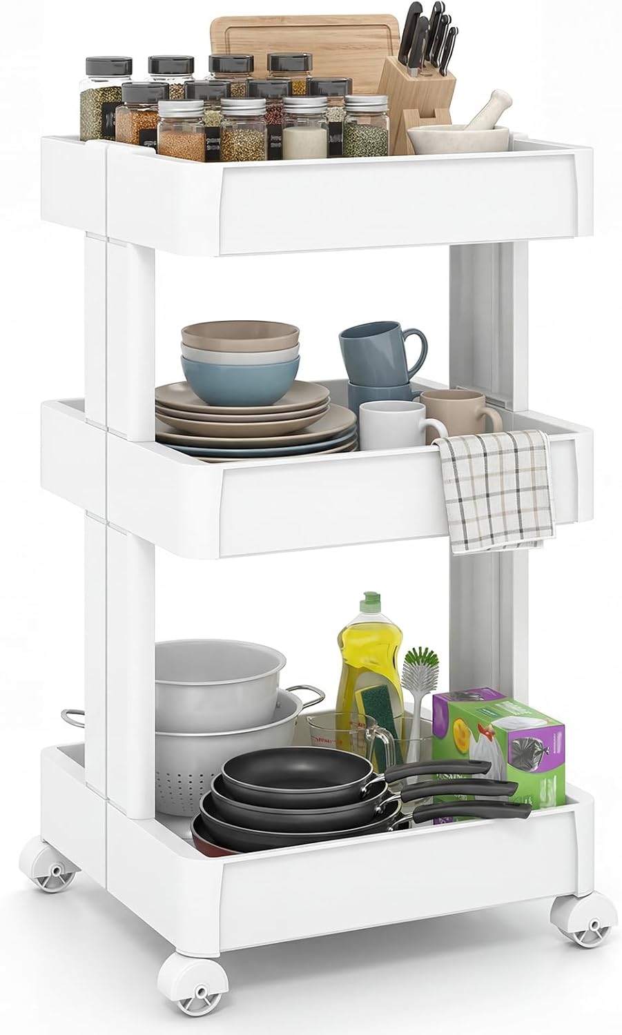 GOFLAME 4-Tier Rolling Utility Cart, Multifunctional Slim Storage Trolley with Detachable Trays and Wheels, Mobile Shelving Unit Organizer for Kitchen, Living Room and Bathroom (20” × 5” × 40”)
