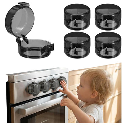 Stove Knob Covers for Child Safety, Black Gas Range Protectors for Baby Proofing Heat Resistant Oven Guard Locks Fits Button Under 2.4" Diameter Secure Under-Knob Anchor Fit Plastic Heat Resistant 5Pc