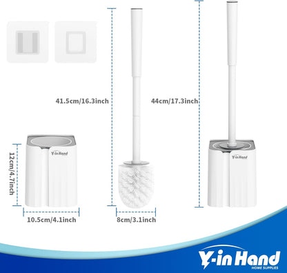 Toilet Brush and Holder Set, Silicone Toilet Bowl Brush, Bathroom Accessories, Durable Toilet Scrubber Bristles, Compact Size for RV, Wall Mountable, Drip-Proof, Deep Cleaning. (White)