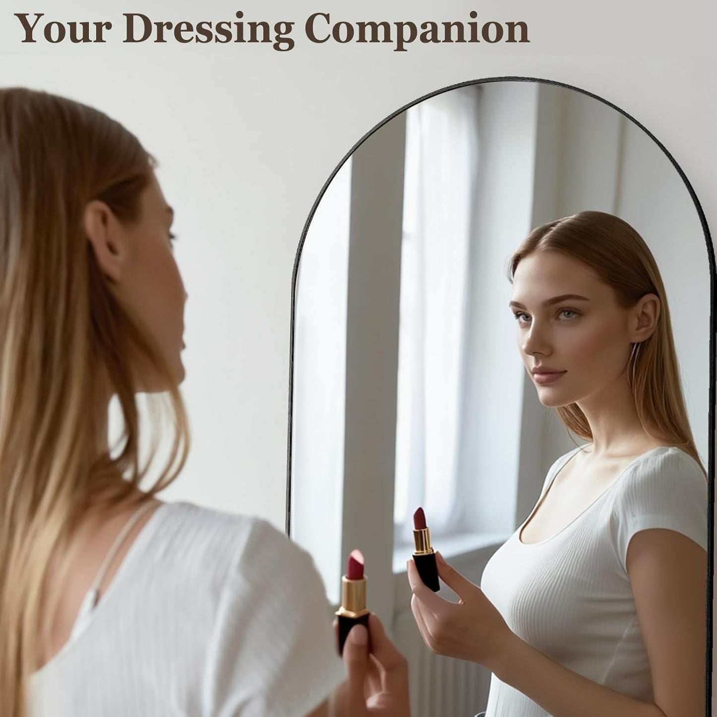 HARRITPURE 64"x21" Arched Full Length Mirror Free Standing Leaning Hanging Mounted Mirror Aluminum Frame Modern Simple Home Decor for Living Room Bedroom Cloakroom, Gold