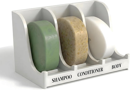 Soap Holder for Shower Wall, 3-Compartment Soap Dish for Shampoo, Conditioner and Body Soap, Fast Draining & Rust-Proof & Heavy Duty, Ultra-Strong Adhesive for Long-Term Bathroom Use & Freestanding