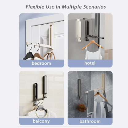 Folding Clothes Drying Rack with 3 Brackets for Over The Door and Wall Mount, All Metal Laundry Dryer Rack with Retractable Rod for Towel, Fit Doors Thickness from 0.59in to 1.96in (Space Grey)