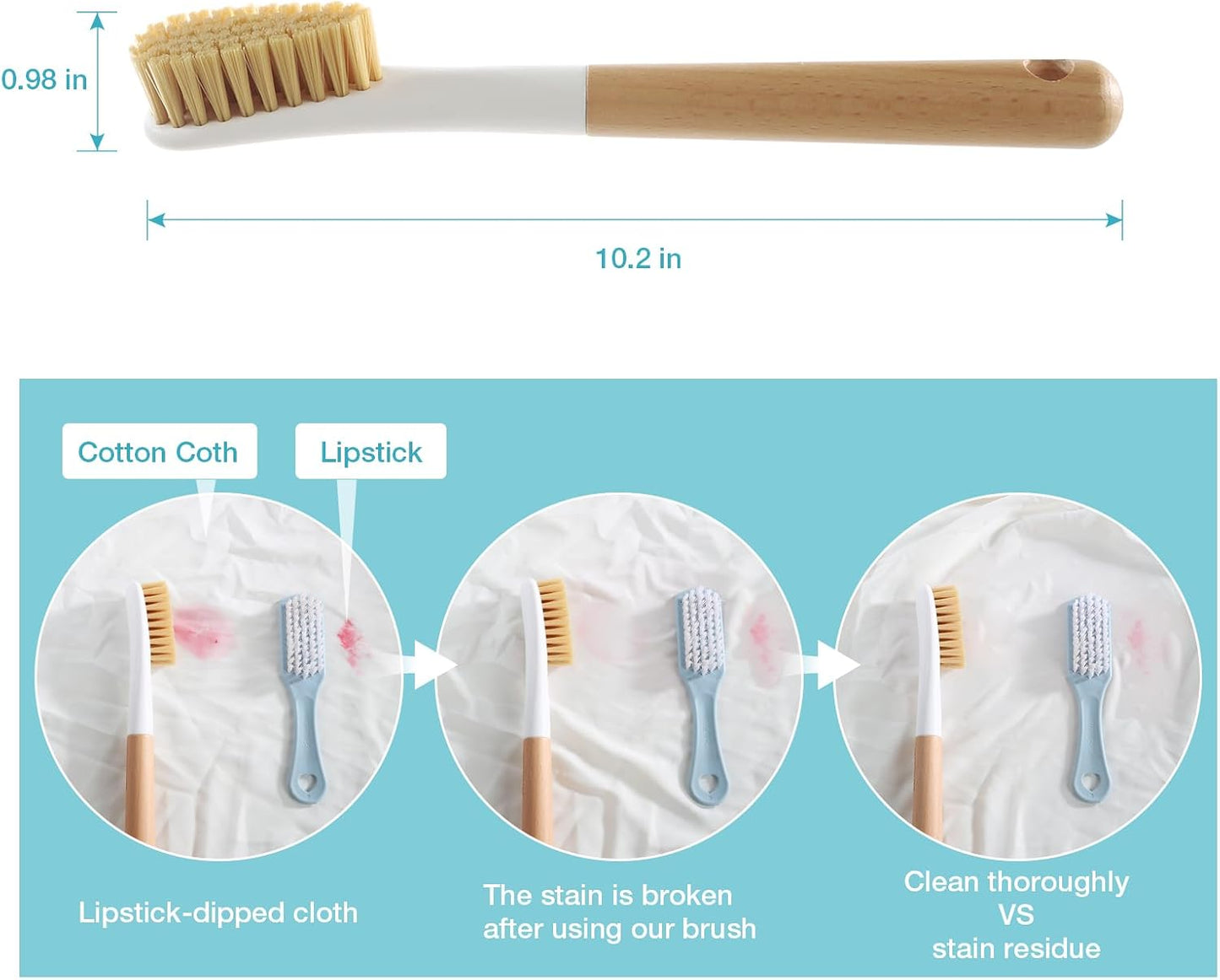Wood Laundry Brush, OSCIOSS Laundry Stain Brush wth Long Handle and Soft Bristle for Cleaning Clothes & Shoes, Protable Laundry Brush for Stains on Clothes (Natural)
