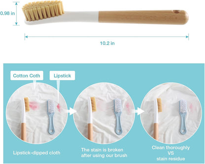 Wood Laundry Brush, OSCIOSS Laundry Stain Brush wth Long Handle and Soft Bristle for Cleaning Clothes & Shoes, Protable Laundry Brush for Stains on Clothes (Natural)