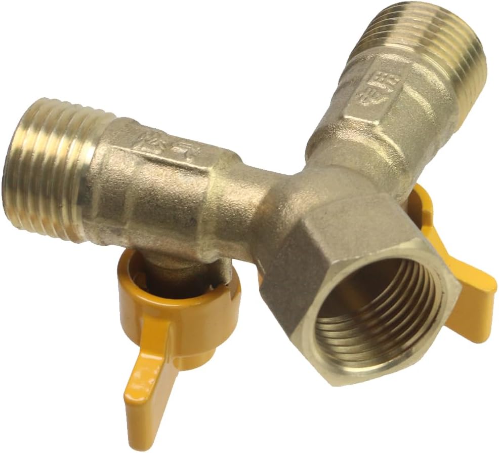 2 Way 3/4 Inch Brass Water Hose Splitter, Washing Machine Splitter Garden Hose Splitter Y Splitter Garden Hose Connectors Adapter Double Tap Dual Faucet Connector