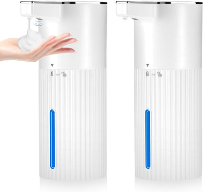 2 Pack Touchless Automatic Soap Dispenser, Smart Sensor Foam Hand Wash Dispenser, USB Rechargeable & Adjustable Customizable for Bathroom Countertop Kitchen Sink, 13.5 oz White Stripes