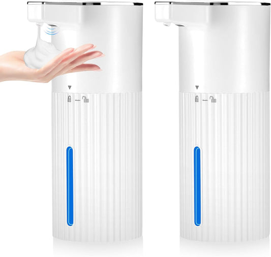 2 Pack Touchless Automatic Soap Dispenser, Smart Sensor Foam Hand Wash Dispenser, USB Rechargeable & Adjustable Customizable for Bathroom Countertop Kitchen Sink, 13.5 oz White Stripes
