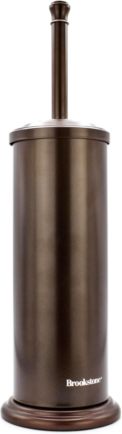 BROOKSTONE Toilet Brush and Holder Set for Bathroom with Splash Guard for Deep Cleaning, Compact and Space Saving Stylish Toilet Bowl Cleaners, Chrome