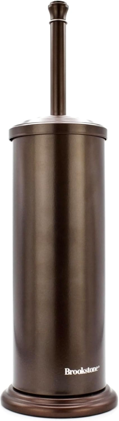 BROOKSTONE Toilet Brush and Holder Set for Bathroom with Splash Guard for Deep Cleaning, Compact and Space Saving Stylish Toilet Bowl Cleaners, Chrome
