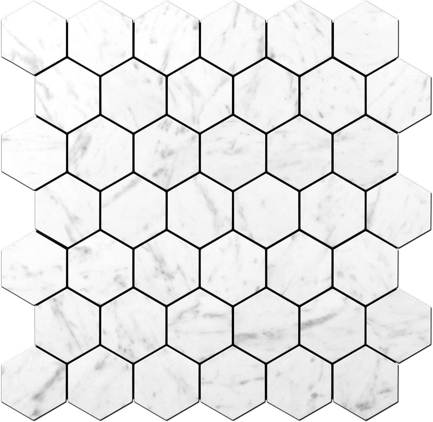 STICKGOO Peel and Stick Backsplash for Kitchen, Self-Adhesive Tile Hexagon Mosaic Tiles (10 Sheets, White Marble with Metal Gold )