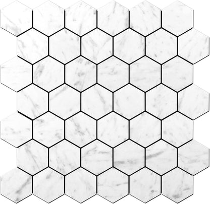 STICKGOO Peel and Stick Backsplash for Kitchen, Self-Adhesive Tile Hexagon Mosaic Tiles (10 Sheets, White Marble with Metal Gold )