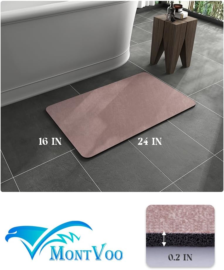 MontVoo -Bath Mat-Rubber Backing Non SlipThin Bathroom Rugs Fit Under Door- Quick Dry Absorbent Faux Suede Surface Grey Bathroom Floor Mats-Shower Rug for in Front of Bathtub Shower Gray 16x24