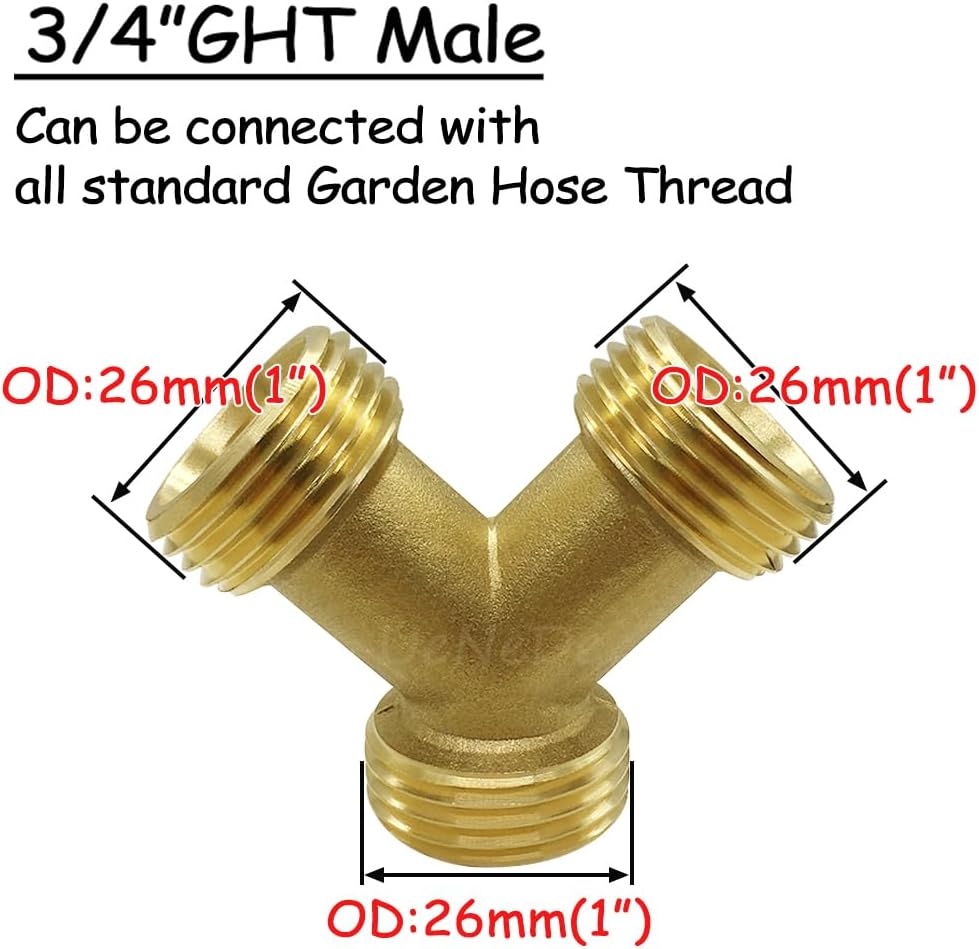 Uenede 2PCS Garden Hose Splitter Brass 3/4" GHT Thread Heavy Duty 2 Way Y Connector with Washers Garden Hose Adapter for Backyard Water Tap, Outlet, & Spigot