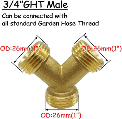 Uenede 2PCS Garden Hose Splitter Brass 3/4" GHT Thread Heavy Duty 2 Way Y Connector with Washers Garden Hose Adapter for Backyard Water Tap, Outlet, & Spigot