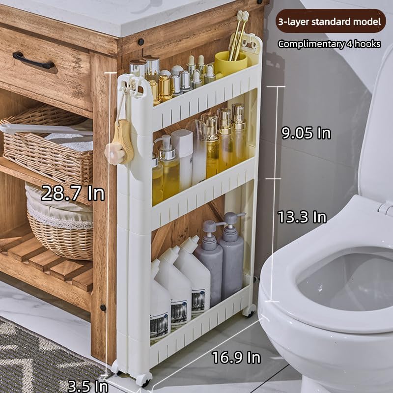 Slim Storage Car Durable Slim Storage Cabinet with Wheels Narrow Shelf Rack for Kitchen,Bathroom,Study,Office,Etc (3 Tier elevated)