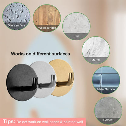 4 Pcs Stainless Steel Adhesive Hooks, Heavy Duty Waterproof in Shower Hook for Hanging Loofah, Towels, Clothes, Robes for Bathroom Removable Adhesive Wall Door Hangers, Black