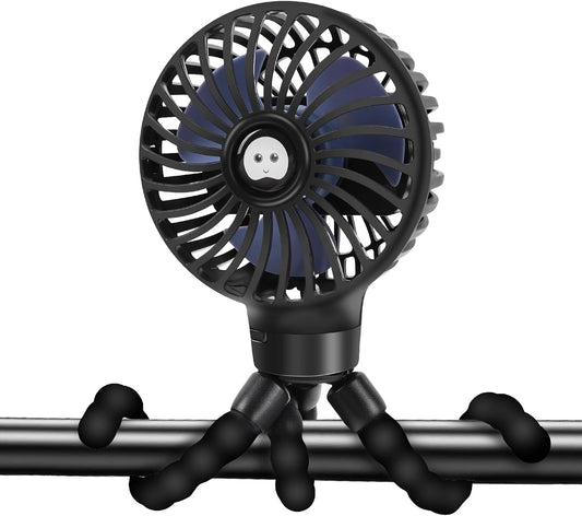 Portable Stroller Fan, 5200 mAh Rechargeable Personal Fan, with 360° Rotate Flexible Tripod and TYPE-C Port 3 Speed Small Mini USB Clip-on Fans Can Handheld and Desk for Stroller Car Seat Crib Outdoor