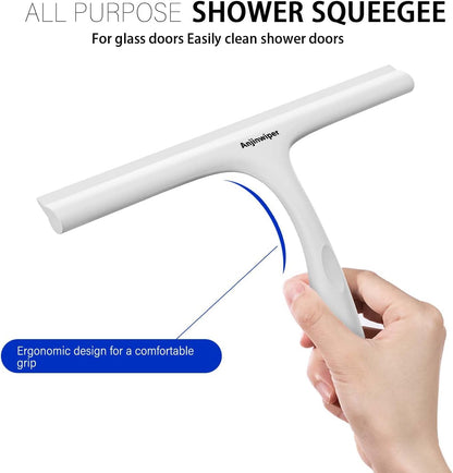 Household Squeegee for Shower Glass Doors, Silicone Shower Squeegee with Adhesive Hook, Bathroom Squeegee for Shower, Window Cleaner Tool for Glass Door, Kitchen, Tile Wall(10 inch-Black)