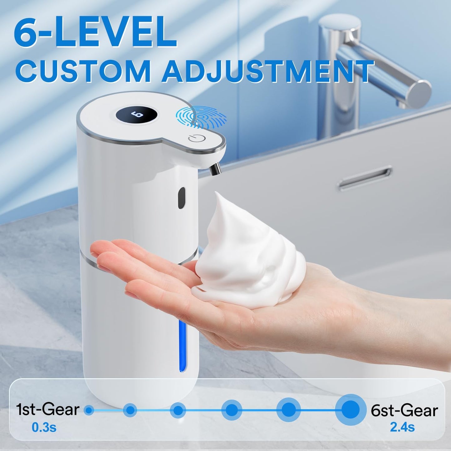 Automatic Soap Dispenser with Smart Digital Display, Touchless Rechargeable Hand & Dish Liquid Soap Dispenser for Kitchen & Bathroom - 6 Adjustable Level, Wall Mounted, 380ml IPX5 Waterproof